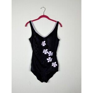 Vintage De Weese Design 60's USA Bathing Suit One Piece Black Floral Size 14/36